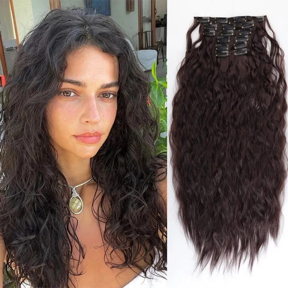 Synthetic Long Wavy Clip In Hair Extensions Hairpiece 6pcs/set For Women Brown Blonde Black Daily Party Halloween And Christmas