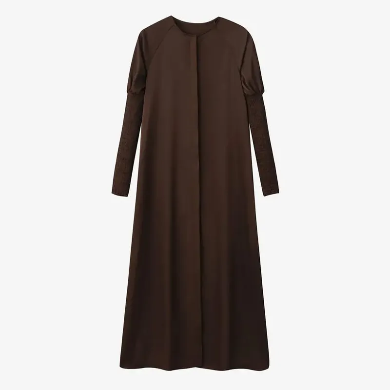 AS 2024 roupas femininas vestido de cetim com design de botão e manga maxi vestido (envio em 1 dia) — image 8