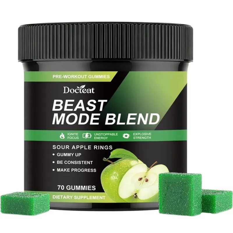 Docteat Beast Mode Blend Pre Workout Gummies Energy Focus & Endurance Support for Strength Training & Active Gym Days 70 Count