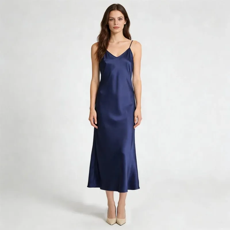 2026 Pambabaeng Fashion Bagong 21MM 100% Natural Mulberry Silk Plain Satin Extended French Sexy Adjustable Shoulder Strap Solid Dress — image 5