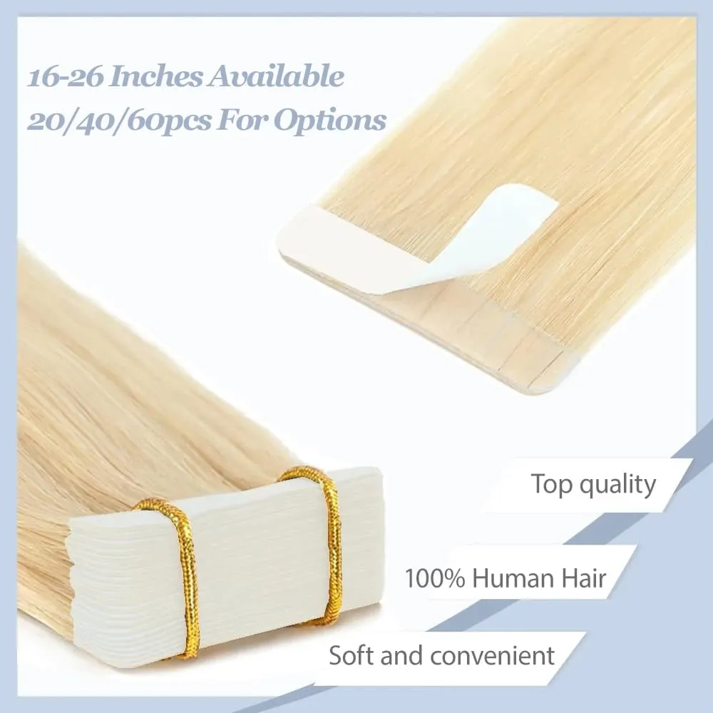 Blonde 613 Straight Tape In Human Hair Extensions 100% Human Hair Skin Weft Invisible Tape In Hair Extension 50g/20pcs For Woman — image 2
