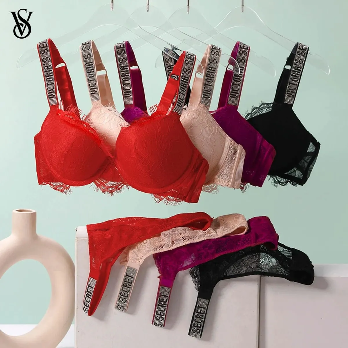 New V Lace Lingerie Set Women's Sexy Bra and Panty Set Comfortable push up Shapewear Adjustable Padded Gathered — image 1