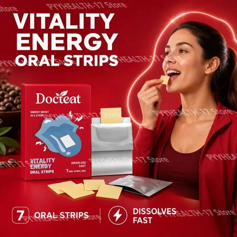 Docteat Vitality Energy Oral Strips Melt-in-Mouth Dissolves Fast L-Theanine No Water Needed Stay Awake Support 7 Strips — image 3