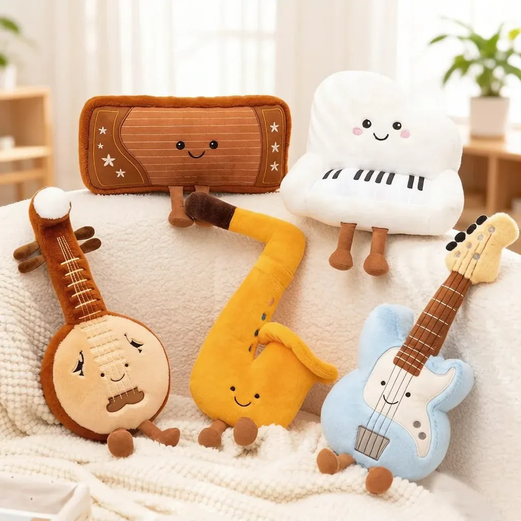 Musical Instrument Plush Toy Stuffed Kawaii Adorable Saxophone Bass White Piano Humanoid Doll with Legs Decor Gift