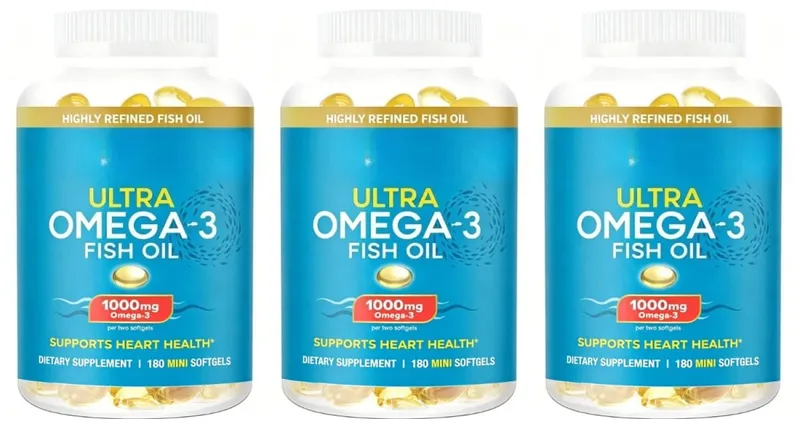 Fish Oil Omega 3 Mini Softgels 1000mg EPA + DHA Ultra Pure Supplements Heart Health Support Easy To Swallow Minis 180 Count