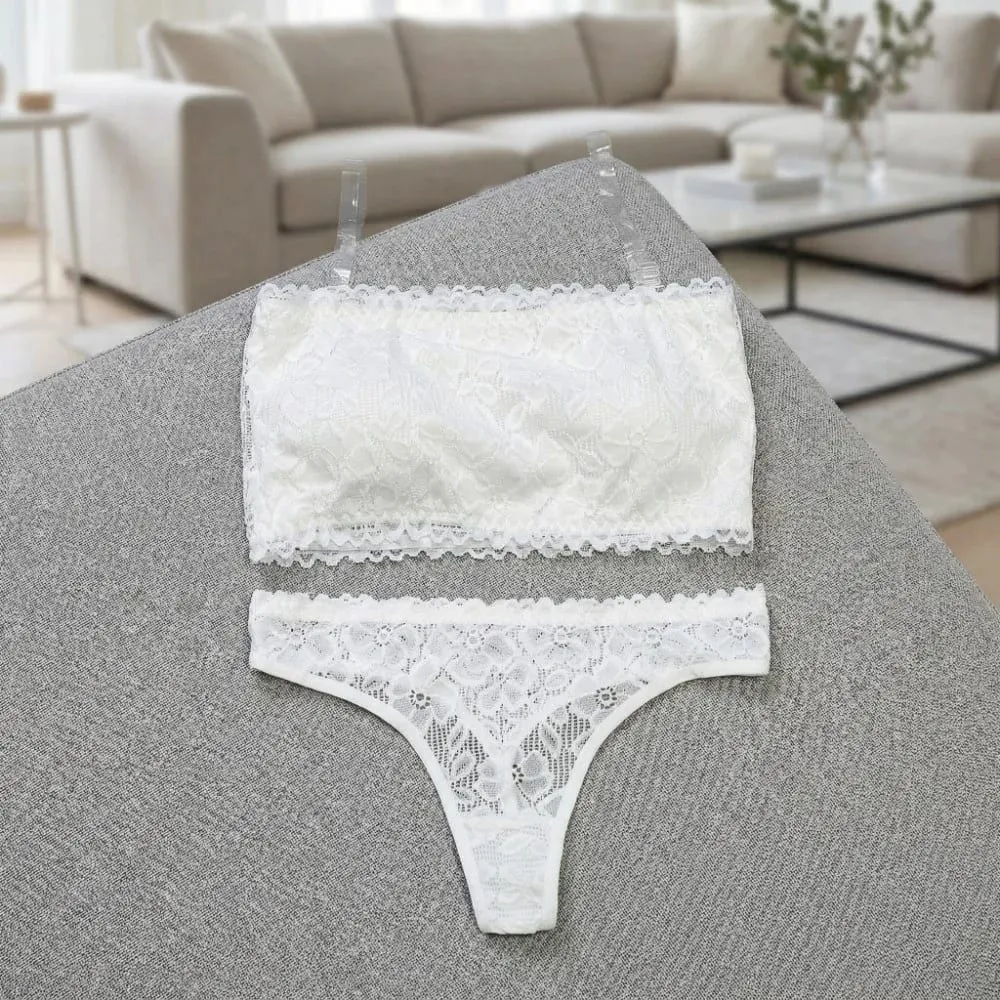 Lace Sheer Flower Thong Bra Set Embroidery Invisible Straps Floral Panties Bra Kit Lingerie Transparent Underwear for Women — image 2