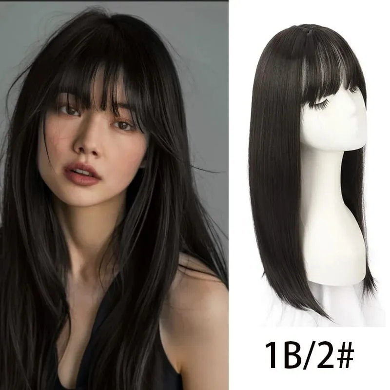 Synthetic Hair Woman Topper Clip In With Bangs Hairpiece Hair Extension Thin Breathable Blonde Toppers Hair Women Wig Fake Hair