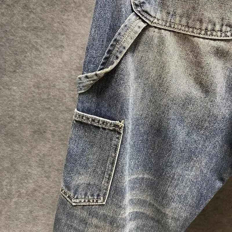 Original Luxury Brands Clothing Punk Handsome Design Trendy Brand Pants Men's Loose Straight Sticker Splicing Logging Work Jeans — image 3