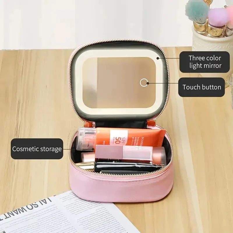 Portable Comestic Tools Storage Bag with LED Mirror Small Makeup Bag with 3 Light Modes Orangizer for Brushes and Lipstick — image 3