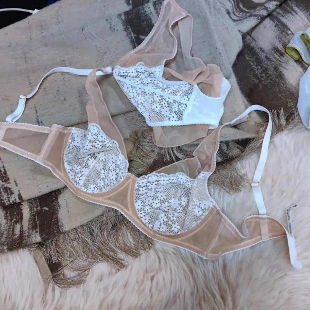 Mesh Lace Flower Bra Set Lingerie Brassiere Push Up Bra Women Thin Underwear Lace Floral Underpants Romantic Evenings — image 3
