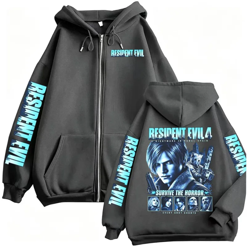 Resident Evil Requiem Zip Up Hoodies Leon Kennedy Horror Game Zipper Hoodie Panlalaking Babae Harajuku Classic Jacket Sweatshirt Coats — image 6
