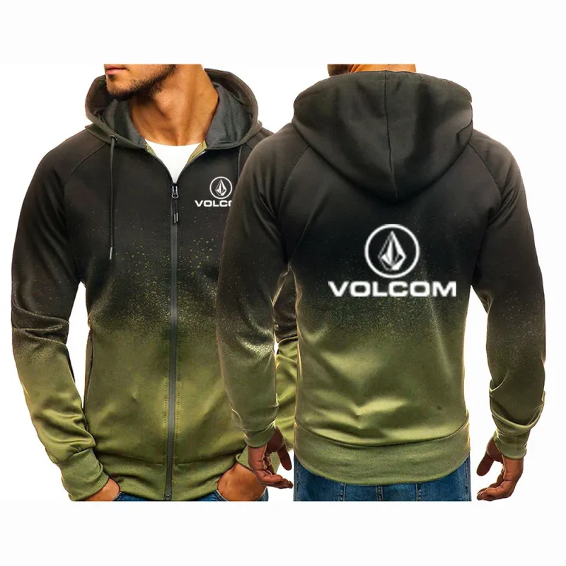 2025 na moda zíper hoodies primavera e outono novo gradiente cor casaco com capuz volcom impressão streetwear jaqueta — image 4