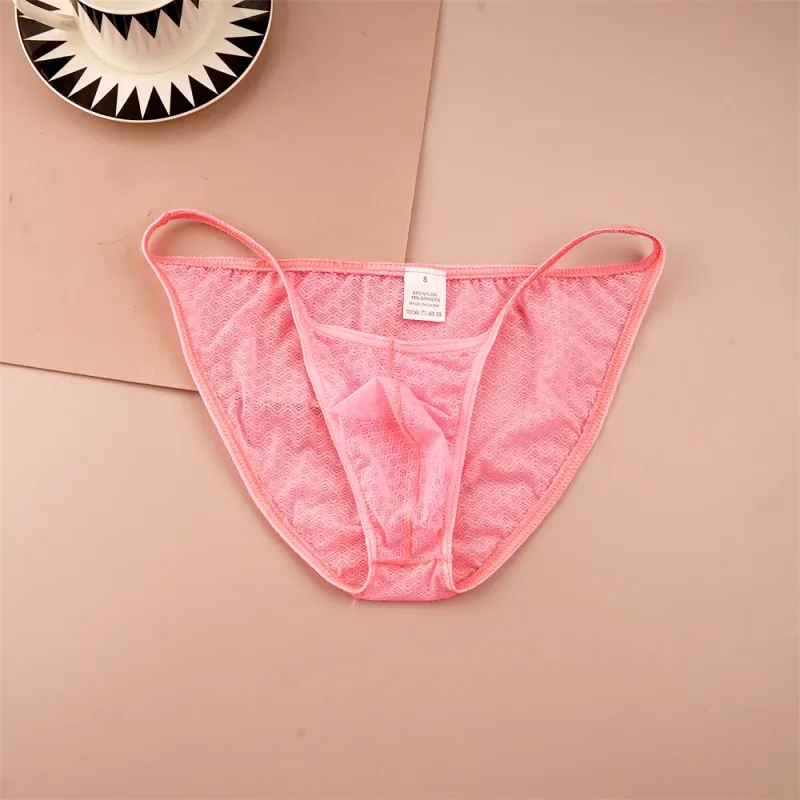 Mesh Nylon Pink Underwear for Men Solid Color Breathable Summer Cool Male Bulge Pouch Briefs Ultra Thin Sexy Plus Size Panties — image 13