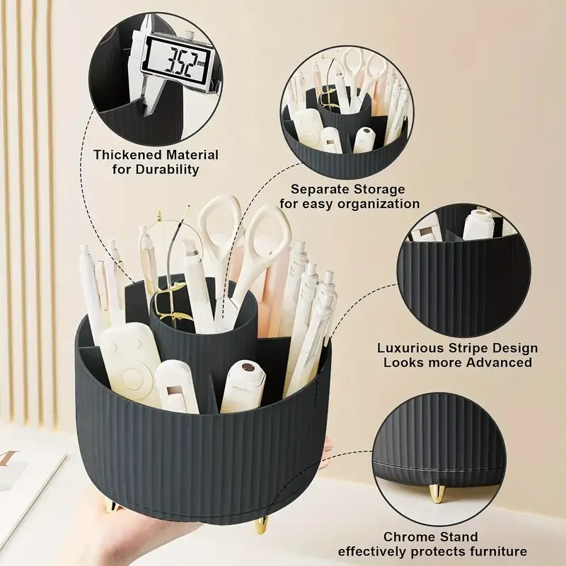 360° Rotating 5 Slot Makeup Brushes Holder Organizer Multi-Functional Desk Storage Cosmetics Storage for Vanity Desktop Bathroom — image 4