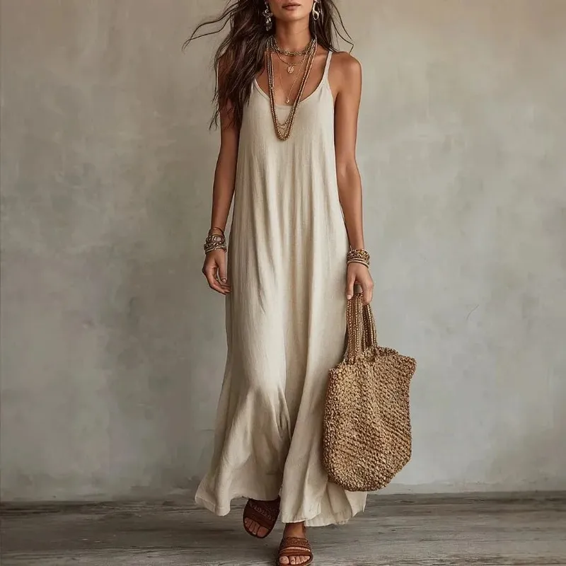 Backless Cami Dresses Summer Women Boho Dress Spaghetti Strap Sleeveless Casual Maxi Dress Long Sundress Holiday Beach Wear — image 1