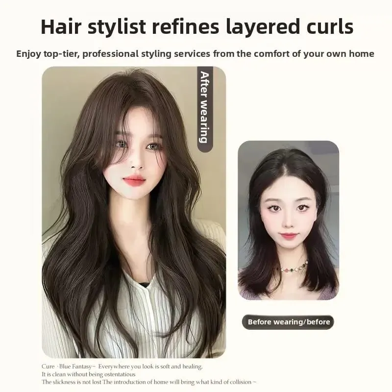 Synthetic Women Long Curly Invisible Seamless V-shaped Wig Simulated Increase Volume Fluffy High-level One-piece Hair Extension — image 2