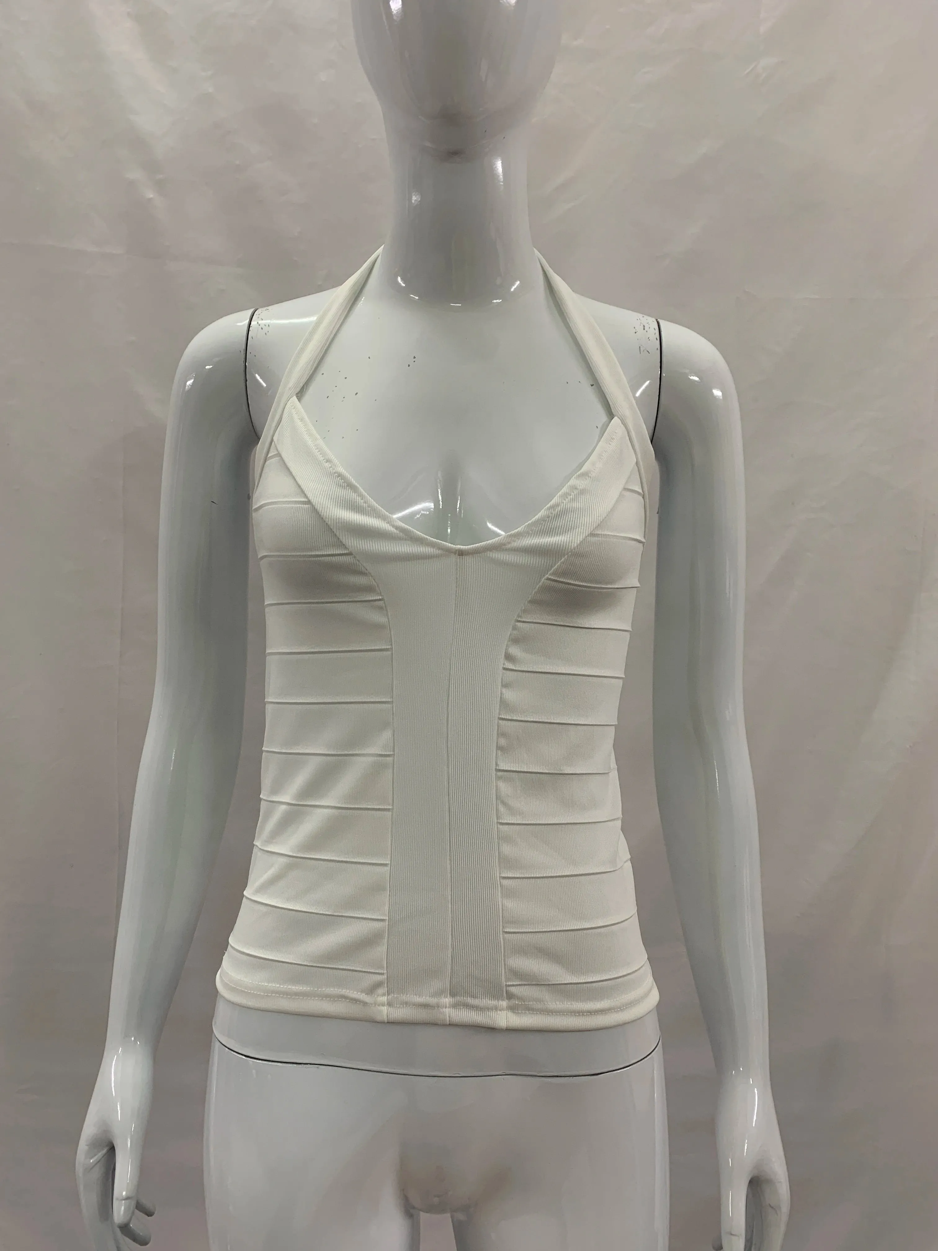 Women Halter V Neck Bandage Crop Top Bodycon Sleeveless Tank Tops Night Club Party Outfit Camisole For Daily Street Fashion Wear — image 11