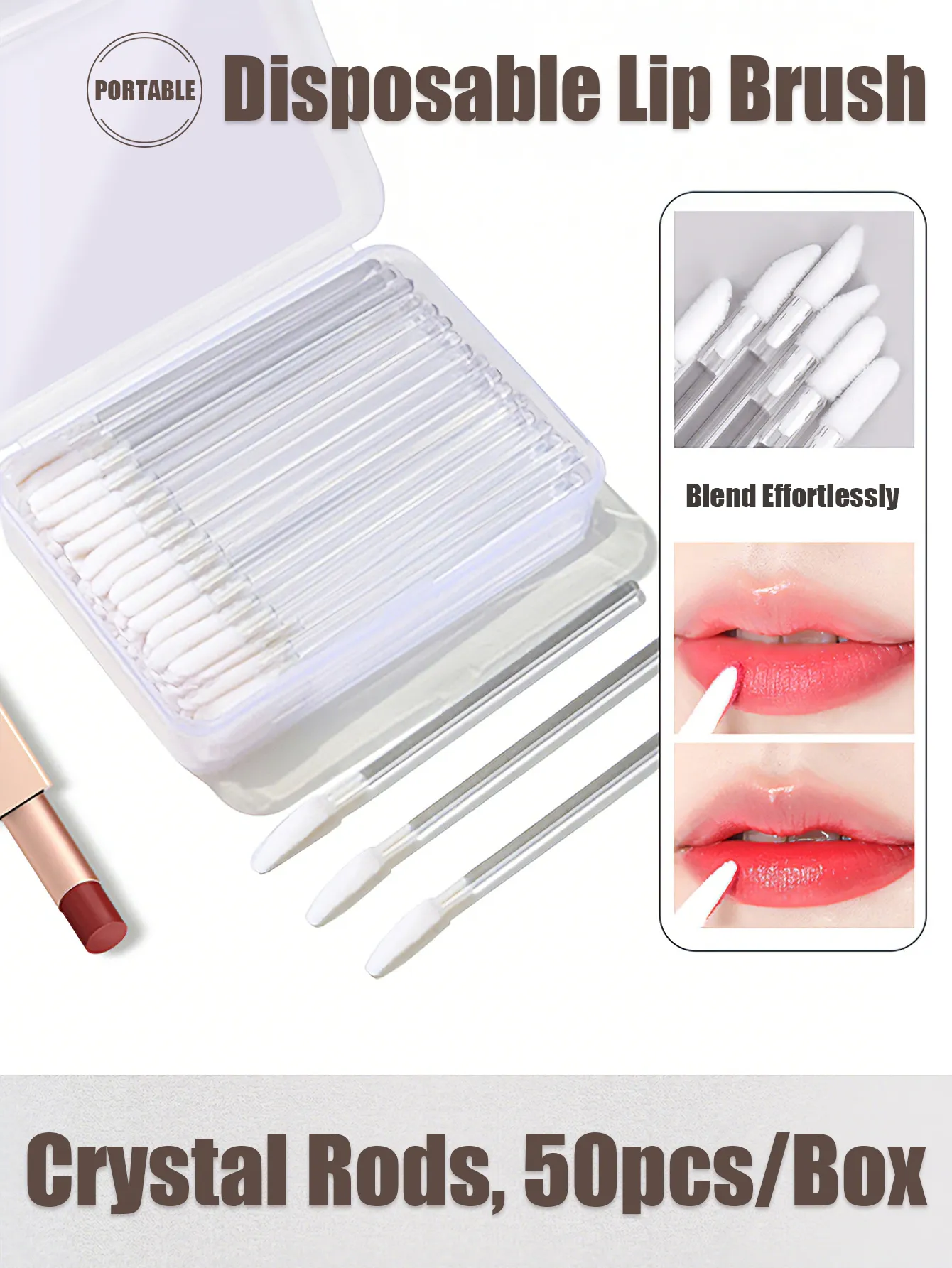 50/100 Pcs Disposable Lip Brushes Flocked Tip Makeup Brush Portable Hygienic Applicator for Lip Gloss Foundation Concealer Mask — image 2