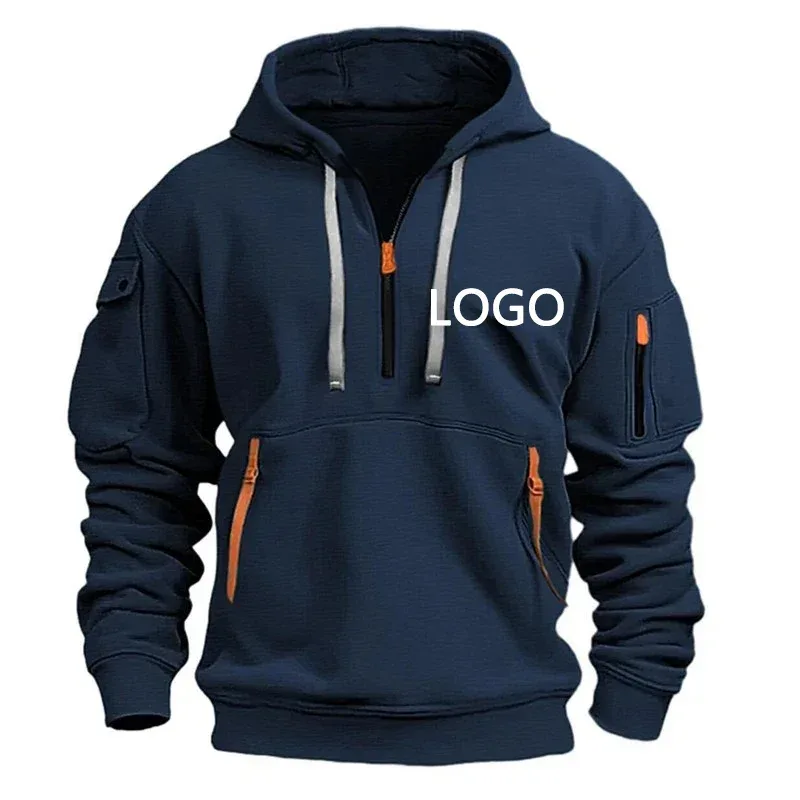 Novo personalizado ombro gota hoodies masculino lazer esporte multi zíper braço bolso solto moletom moda com capuz jaqueta pulôver — image 7