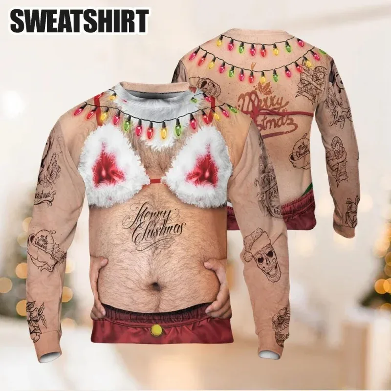 3D Print Ugly Christmas Sweatshirts For Men Women Santa Claus Pattern Long Sleeves Casual Festival Loose Pullover O-Neck Hoodies