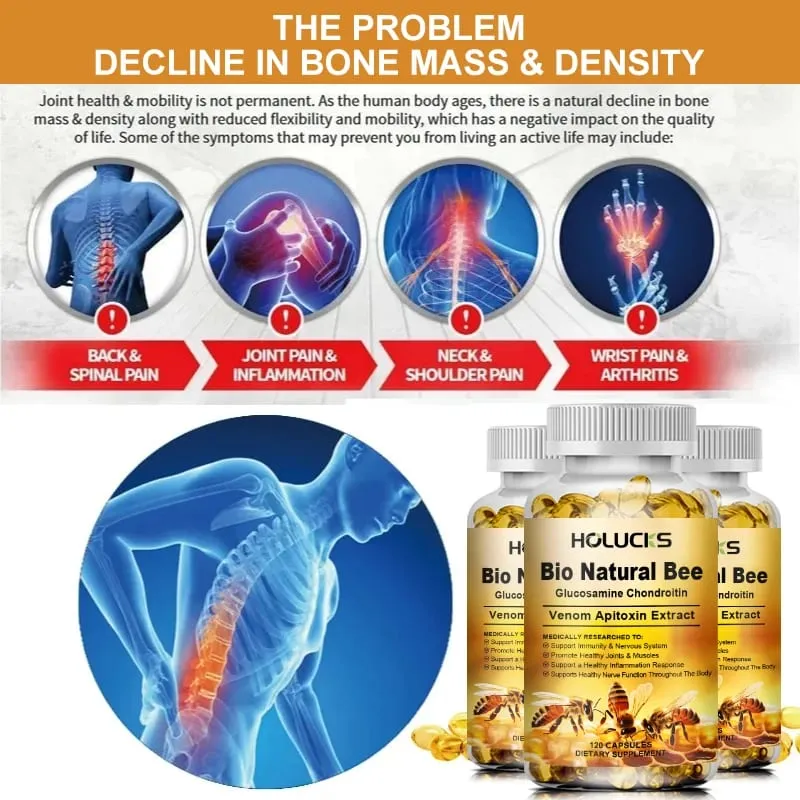 Bio Natural Bee Supplement with Apitoxin & Glucosamine Support Nerve Function Flexibility Alleviate Stiffness Confidence