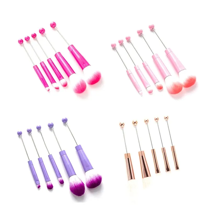 【5Pcs Beaded Eyeshadow Brush Diy Beaded Cosmetic Brush Make Up Brushes Tool Kit Metal Handle Durable Eye Makeup Brushes】