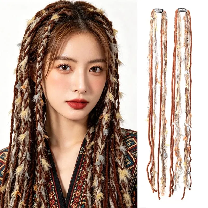 Plush Maillard Colored Long Tassel Headband Bohemian Hair Accessory Suitable for Women's Parties