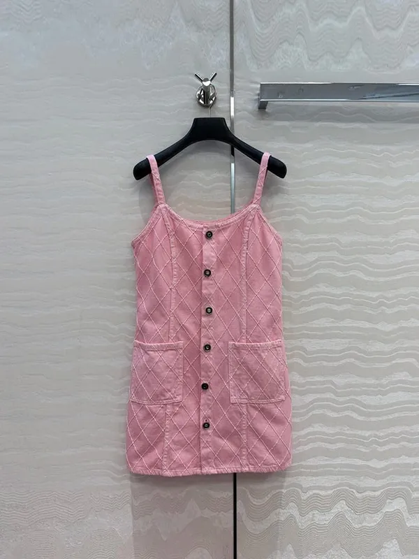 Spring Summer Fashion Pink Slim Mini Cowboy Pencil Dress Women's Spaghetti Strap Pocket Sewing High Waist Short Dresses