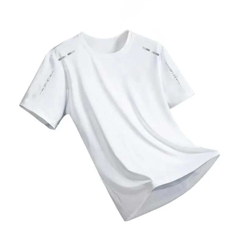 New Ice Silk Running Shirts Men Loose Short Sleeve Top Basketball Gym Sportswear For Male Fitness Workout Mesh Breathable Tee — image 7