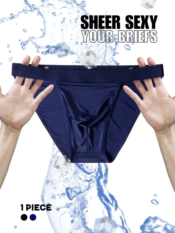1 Piece Men's Sexy Ultra-Thin Ice Cool High Cut Briefs, Breathable Soft Stretchy Elastic Waistband Casual Daily Underwear — image 2