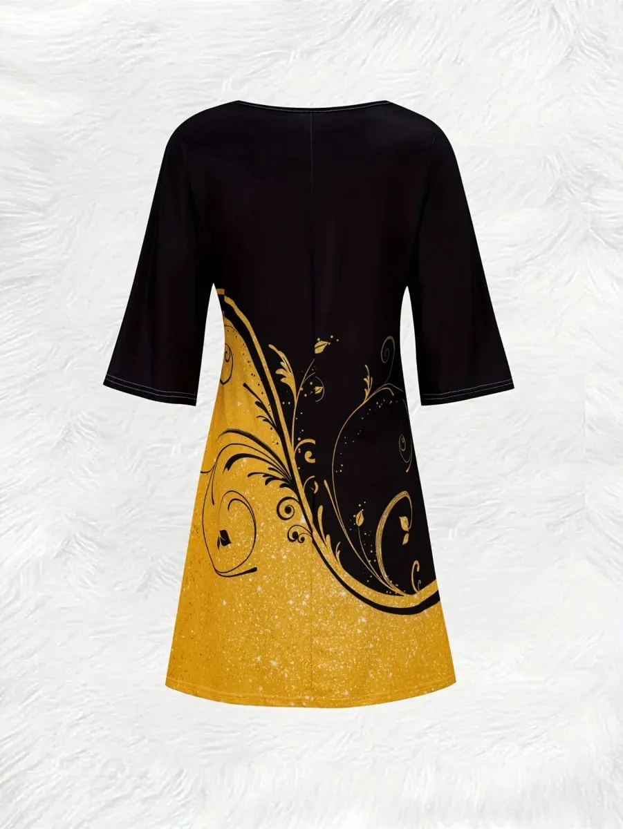Printed Design black and gold short-sleeved T-shirt dress — image 3