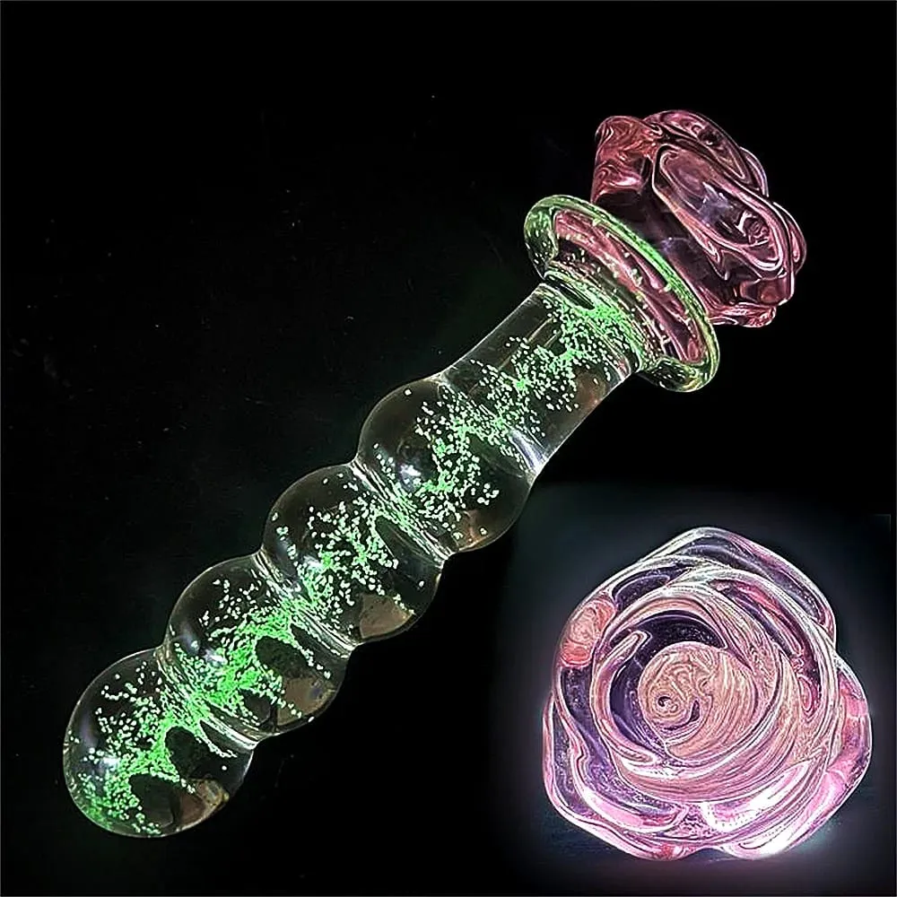 Vibrador de vidro luminoso rosa anal plug brilho no escuro butt plug contas anal penetração anal casais jogar brinquedo sexo adulto joinjjtoy — image 2