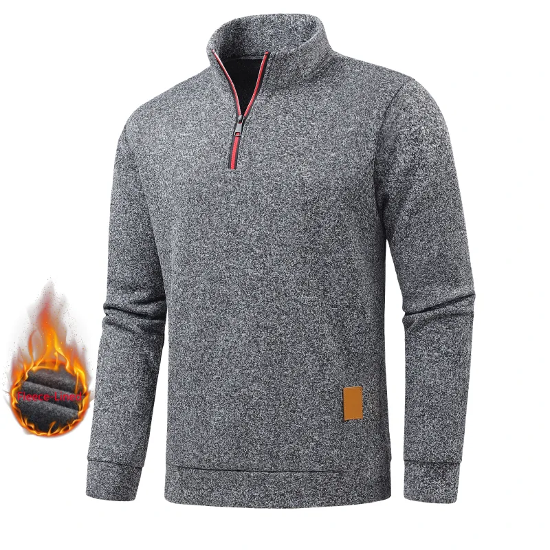 Outono masculino meio zíper sweatshirts de manga comprida pulôveres de cor sólida gola alta streetwear inverno jaquetas quentes casaco esportivo — image 2