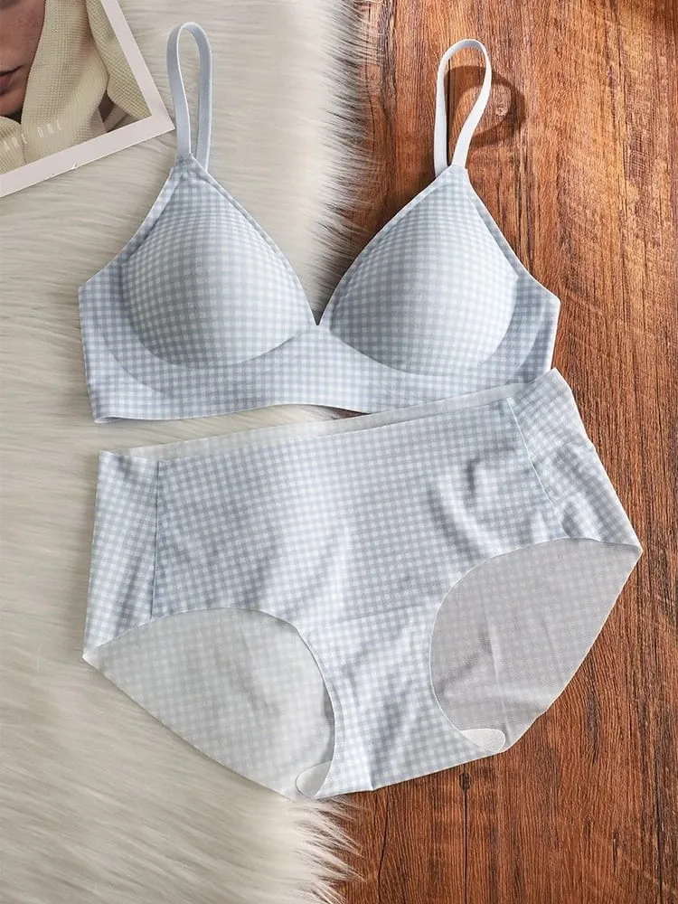 Elegant Seamless Bralette Small Bust Gathering Anti-Sagging Thin Adjustable Straps Wirefree Comfort Fit UK Light Support Bra Set — image 2
