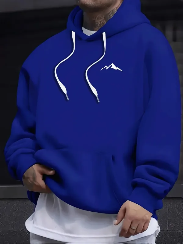 Outono e inverno masculino moda casual solto montanha impressão manga comprida moletom com capuz pulôver quente — image 3
