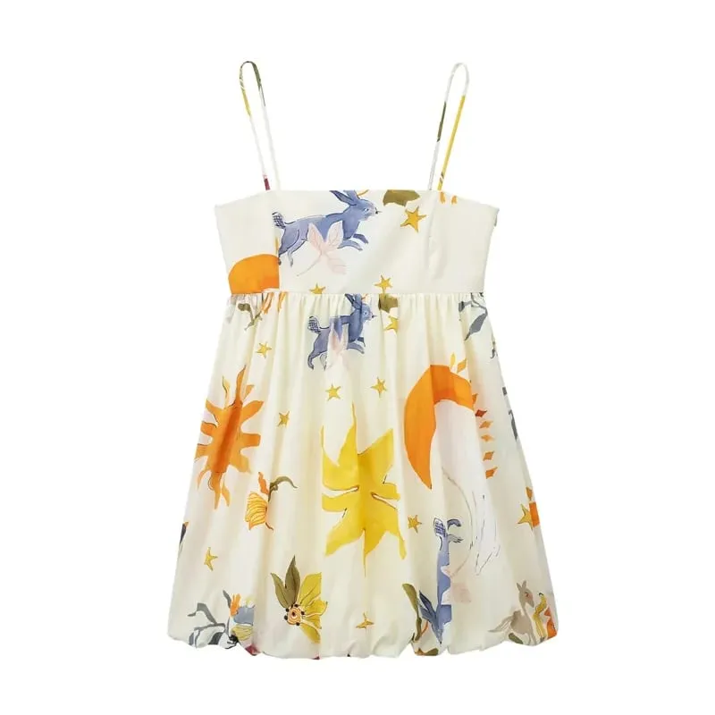 Print Slip Miniklänning Kvinnor Ärmlös Sommarklänning Kvinna 2025 Ruched Sundress Vestidos Rygglösa Korta Klänningar för Kvinnor