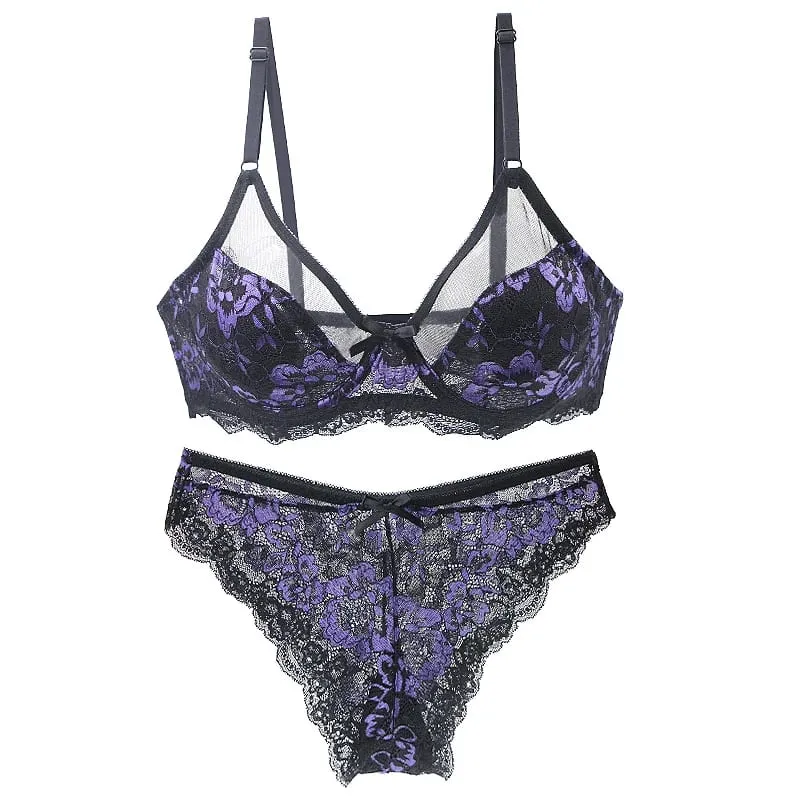 Mga Ultra-Thin Thick Bra Set 34/75 36/80 38/85 40/90 42/95 44/100 46/105 BCDE Cup Underwear Transparent Embroidery Lace Lingerie — image 6