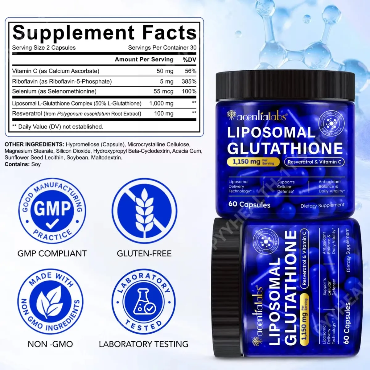Liposomal Glutathione Capsules with Resveratrol Vitamin C for Antioxidant Defense Immune & Cellular Support 60 Capsules — image 5