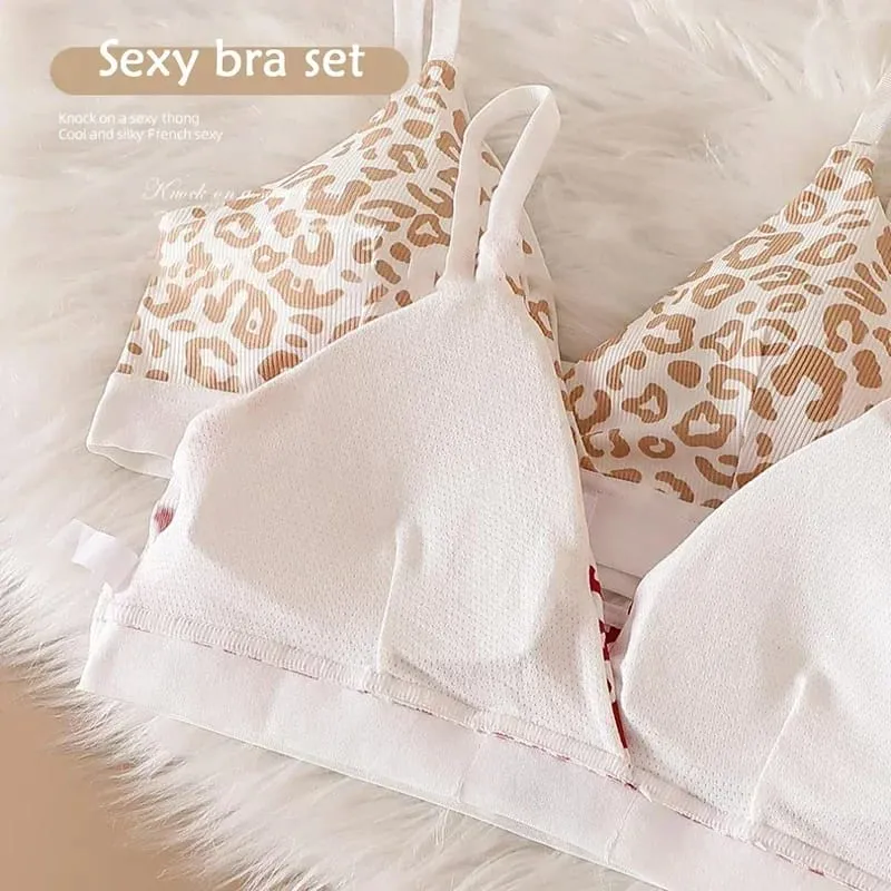 Women Seamless Bra Set Sexy Lingerie Low Waist Panties Leopard Bralette Set Vneck Sport Brassiere Female Cotton Underwear — image 7