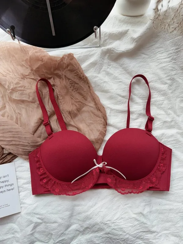 Red Half-Cup Lace Bra Set for Small Chests Adjustable Support Anti-Sagging Push Up Sexy Lingerie Set Women Birthday Gift — image 11