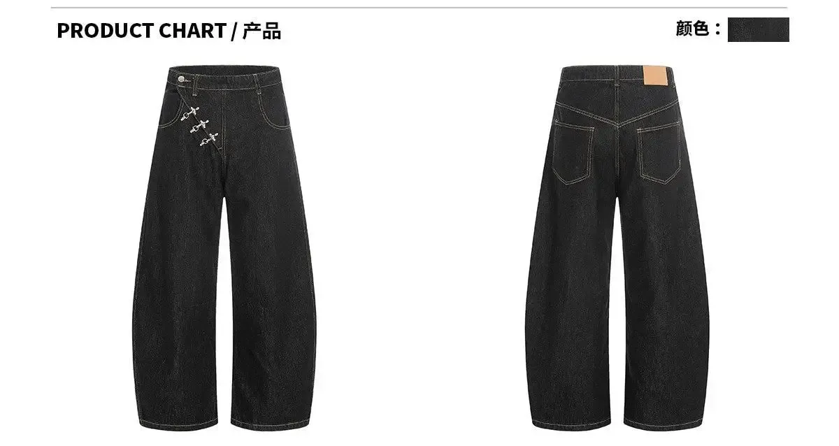 High Retro Hip Hop Wide Leg Raw Denim Jeans Women Airplane Buckle Design Curved Hem Floor Length Jeans Streetwear Daily Clothes — image 10