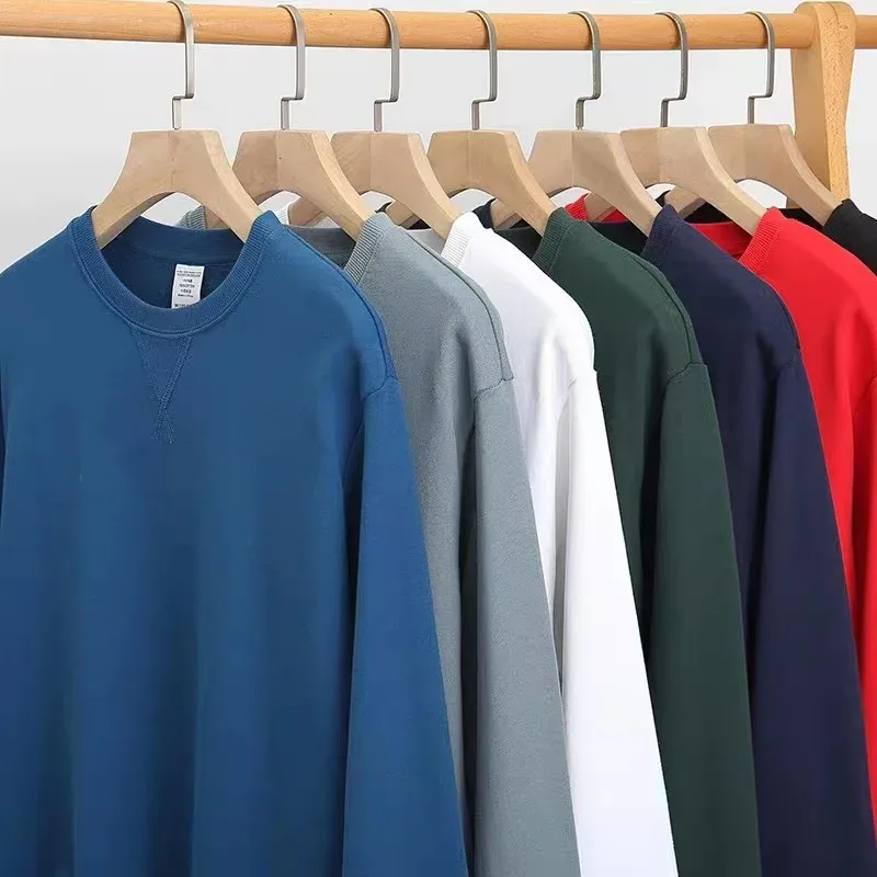 380g Tight Match Heavy Inverted Triangle Loose Versatile Solid Cotton Vintage Autum Winter Long Sleeve Round Neck Sweater — image 7