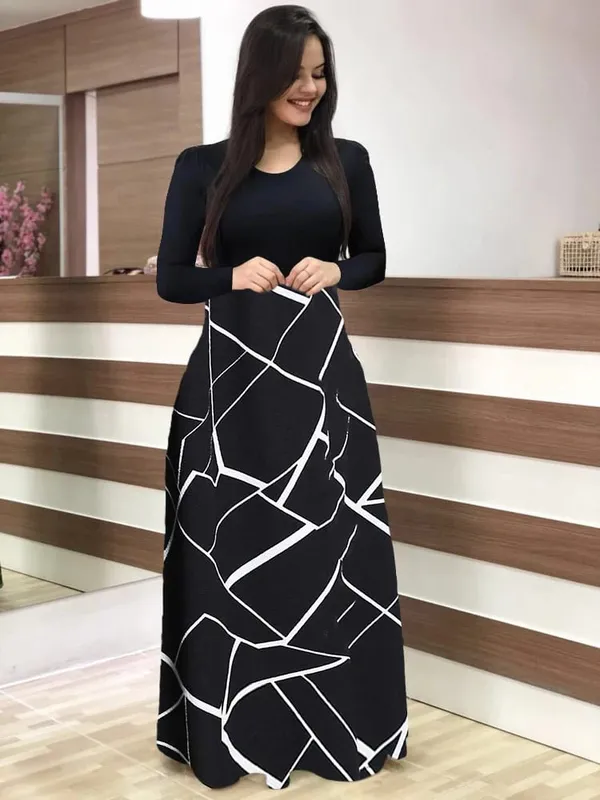Elegant Black White Simple Print Mid-Stretch Dress Stylish Elasticity Alluring Skirt for Women