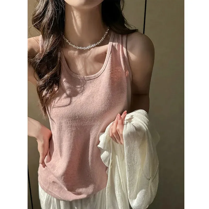 2026 New Women Summer Casual Tank Tops Solid Color All-Match Basic Sleeveless Vest Female Korean Simple Loose O-Neck Camis Top — image 5