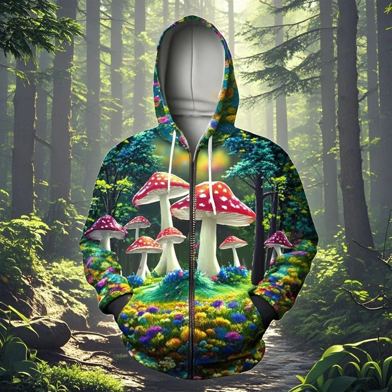 Cogumelo 3D Impressão Zipper Hoodie Homens Mulheres Casual Moda Moletom Com Capuz Masculino Oversized Agasalho Hoodies Homem Casaco Roupas — image 22