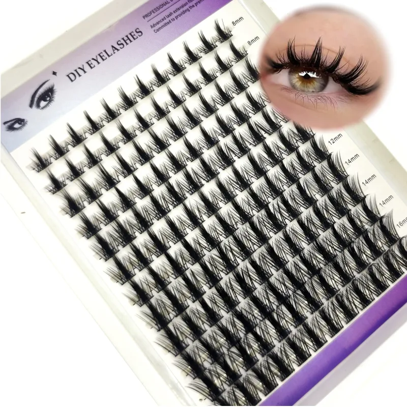 12rows Diy Cluster Lashes 8-16mm Cat Eye Lashes Invisible Band Premium Mink Manga Lash Clusters Natural Style Faux Cils
