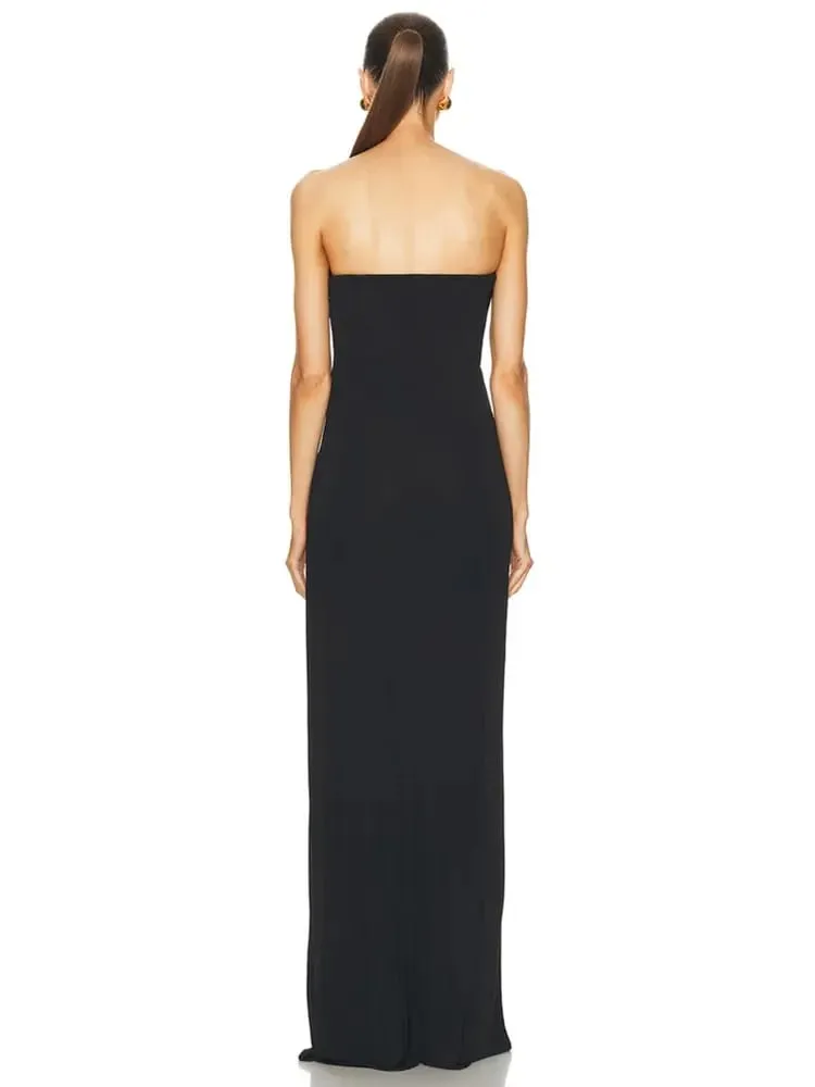 2025 mulheres celebridade sexy sem alças sem costas preto maxi longo bodycon bandage vestido elegante noite clube festa outfit — image 6