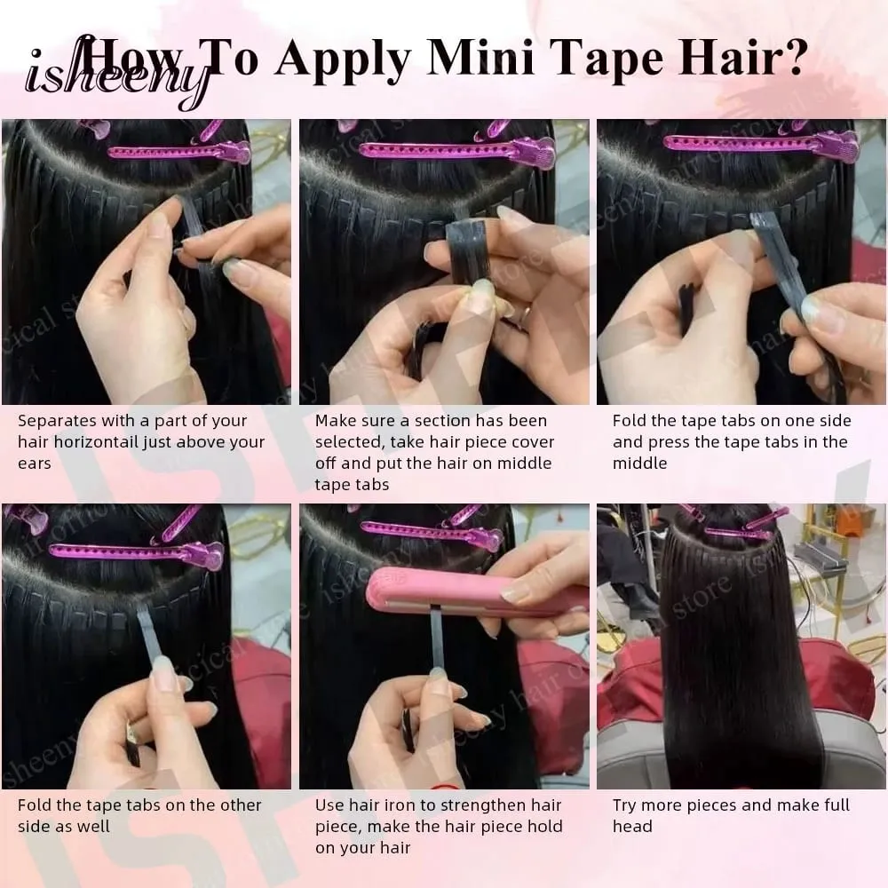 Isheeny 12' 16' 20' Tape In Hair Extensions Invisible Adhesive Tape In Hair Extension 10pcs/pack Pink Purple Blue Colorful Hair — image 5