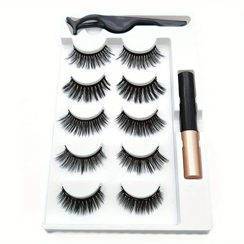 5 Pairs Magnete Eyelashes Set Magnetic Liquid Eyeliner Glue Free Eye Makeup Extend Fluffy Lashes — image 2