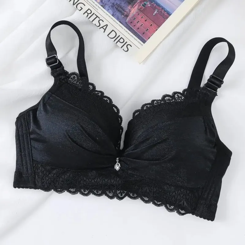 Ultra-Thick Push Up Bra with Side Support 8cm Thick Cups Lace Gathered Lingerie Wireless Full Coverage Bra for A/B Cup — image 8